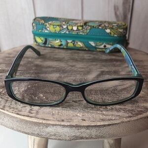 Vera Bradley Black Eyeglass frames Blue Lime accent colors plus eyeglasses case
